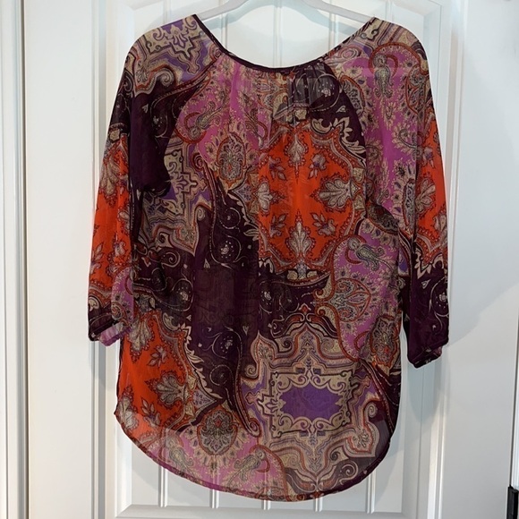 Stitch fix papermoon boho Flowy blouse top size small semi sheer 3/4 sleeve - Picture 5 of 7